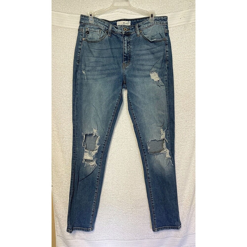 Kancan Destructed Boyfriend Mid Rise Distressed Jeans Womens Sz 28 Style 110574